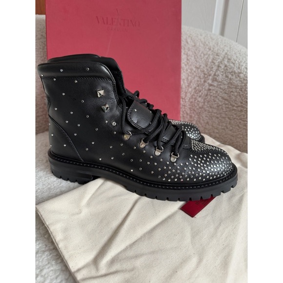 NWT Valentino Garavani - Dewstuds Leather Combat Boots Size 40.5 - Picture 4 of 11
